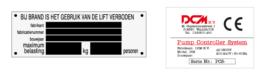 machineplaatjes in diverse maten op maat