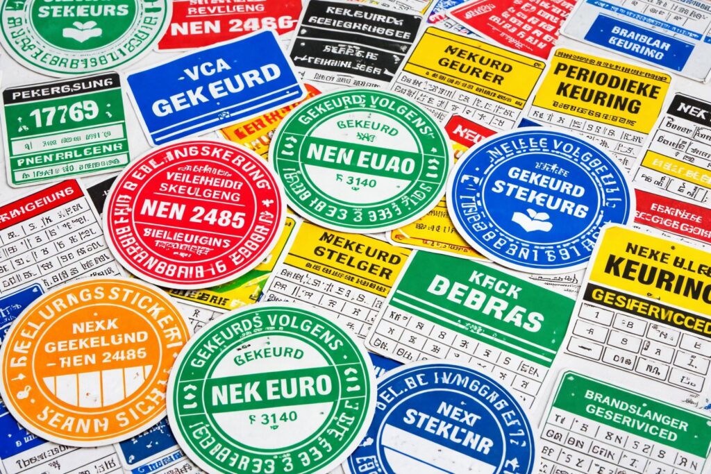 bezoekers laten zien wat keuringsstickers zijn