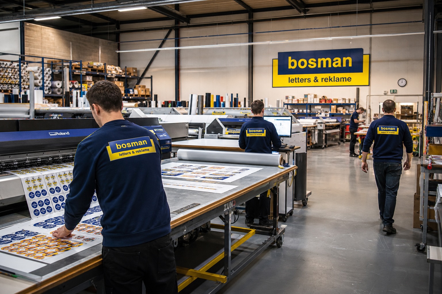 Bedrijfshal van bosman reklame laten zien